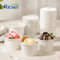 Gobelets à glace en papier kraft biodégradables et écologiques, avec couvercles, résistants au congélateur, plusieurs tailles, personnalisables, Fujian