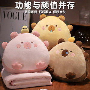 Coussin en peluche Capybara doux avec couverture intégrée 2-en-1, <span class=keywords><strong>jouet</strong></span> en peluche, décoration de canapé, coussin de siège de bureau, cadeau mignon - Product Image 6