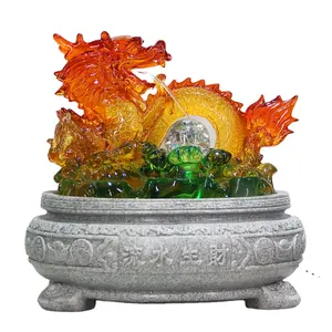 Chinese Feng Shui New Year Gifts Dragon Statue Indoor Tabletop Water Fountain Ornaments With Smoke Creative Crystal Ball