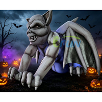 Décoration d'Halloween effrayante : Grand ballon gonflable monstre gargoyle en pierre grise, chauve-souris vampire pour exposition maison hantée