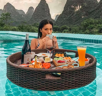 Maßgefertigtes Farbiges Hotel-Villa Frühstücks-Luxus Rundes Rattan Schwimmbad Strand Schwimmendes Serviertablett Outdoor-Pool Essens-Tablett PE