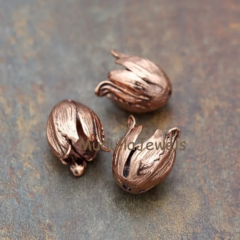 FC5796 Tassel Caps Cones Rose Gold Bead Large Bead Cap Tulip Bead Cap 22x17mm Component Assemblage Jewelry Supply