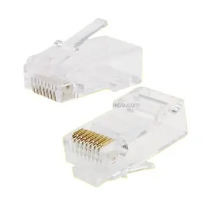 מכירה לוהטת רשת שקוף גביש ראש rj45 cat6 מחבר RJ45 8P8C תקע עם 2 חלקים rj45 מחבר