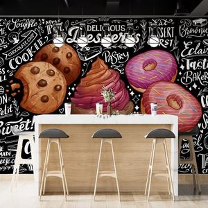<span class=keywords><strong>วอลเปเปอร์</strong></span>ลายดอกไม้ที่ทันสมัยสำหรับห้องนั่งเล่นกันน้ำกันไฟฟ้าสถิตย์มีตัวสร้างฉากร้านกาแฟบิสกิตคัพเค้กโดนัท - Product Image 4