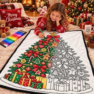 Couverture en flanelle douce à colorier pour arbre de Noël DIY avec 24 marqueurs de couleur pour la décoration familiale des fêtes - Product Image 4