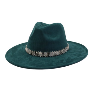 Luxe Suède Brede Rand Panama Fedora Hoed Herfst En Winter Nieuw Design Hoedenband Klassiekers Effen Kleur Vintage Fedora Hoed Groothandel - Product Image 1