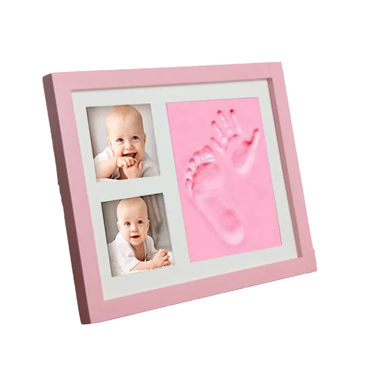 2023 Hot Sale Wooden Baby Shower Commemorative Gift Foot Hand Print Photo Clay Frame