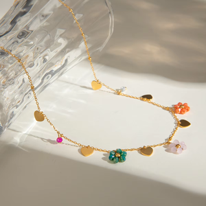 N & S Vintage 18K oro Acero inoxidable colorido cristal cuenta flor corazón colgante collar mujeres moda regalo cadena 40 + 5cm - Product Image 3