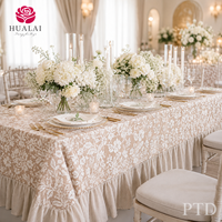 Nappe HuaLai 60x102 pouces en polyester effet coton à motif floral damassé avec ourlet à volants pour mariage et repas sur mesure