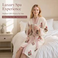 Peignoirs et ensembles de pyjamas en coton pour femmes, brodés de fleurs, avec cordon de serrage, longueur genou, pour le spa et la détente
