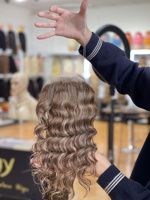 Mini perruque SHY en cheveux humains, couleur brun foncé, cheveux vierges, lace front, raie réaliste, couleur de salon, sur mesure