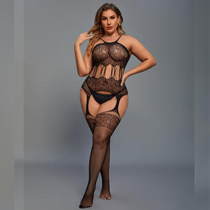 Body en maille sexy sans entrejambe pour femmes, body grande taille, lingerie hautement extensible - Product Image 4