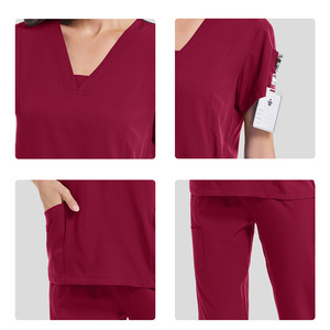 Women Medical <b>Scrub</b> <b>Set</b> Knitted Moisture Wicking Split Uniform Hospital Workwear Lightweight Loose Fit - Product Image 2