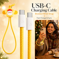 Câble de charge rapide 60W USB-C vers USB Type-C avec dragonne, motif Père Noël mignon, anti-perte, pour téléphone – Cadeau de Noël