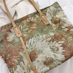 THK Fashion <b>Large</b> Capacity Shoulder Shopping Tote <b>Bag</b> Cotton Canvas Flower Printing Handbags for Women Luxury Chains Single <b>Zip</b> - Product Image 4