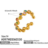 Bague ouverte élégante en acier inoxydable électroplaqué pour femme, avec zircon coloré en forme de cercle, design empilable et tendance