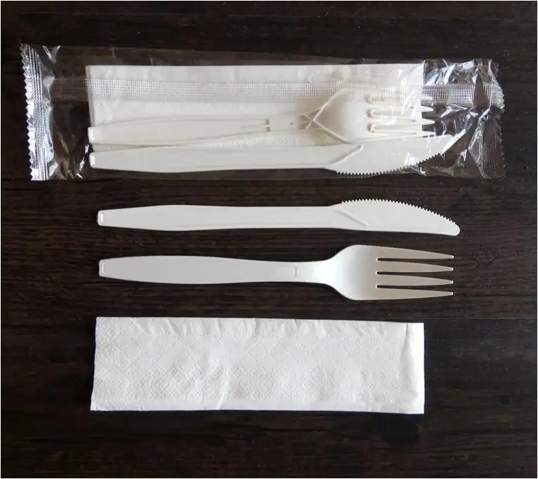 Vajilla Biodegradable de almidón de maíz de 7 pulgadas, cuchillo de uso único, tenedor y cuchara, cubiertos de plástico desechables