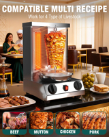 Four à shawarma moderne pour usage domestique et extérieur, gaz/électrique, rôtissoire verticale, 2 brûleurs, multifonctionnel, rotatif