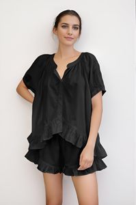 Set Pigiama Estivo da <span class=keywords><strong>Donna</strong></span> in Cotone Lavorato a Maglia con Top a Maniche Corte con Bottoni e Orlo Arricciato e Pantaloncini - Product Image 5