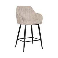 Tabouret de bar pivotant beige à cannelures verticales, chaise de bar rembourrée à hauteur de comptoir avec structure en métal noir mat