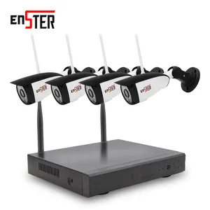 Enster Kamera IP Cctv Luar Ruangan, Kit NVR Sistem Kamera IP Cctv 4 Saluran WiFi Nirkabel Keamanan P2P 1080P