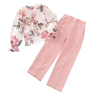 8 to 12 years old Wholesale Children Girls Autumn Spring Clothing Sets 2023 Kids Long Sleeve Print Top and Pant two piece Set
