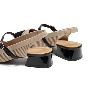 Женские босоножки на толстом квадратном каблуке с двухцветным вязаным узором, модель <span class=keywords><strong>2026</strong></span>, с V-образным вырезом, однотонные, универсальные, удобные, на каблуке, одинарные туфли - Product Image 5