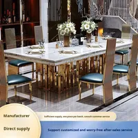 Table à manger multifonctionnelle carrée en marbre de style européen pour hôtel, salle de banquet et restaurant de villa, mobilier de maison avec chaises