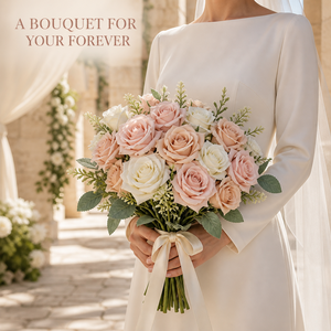 Nuovo Stile Bouquet <span class=keywords><strong>di</strong></span> Rose Artificiali a 7 Teste Annodate a Mano con Bordi Ondulati, <span class=keywords><strong>Fiori</strong></span> Artificiali Intrecciati per Decorazioni Matrimoni e Hotel, Vendita all'Ingrosso - Product Image 2
