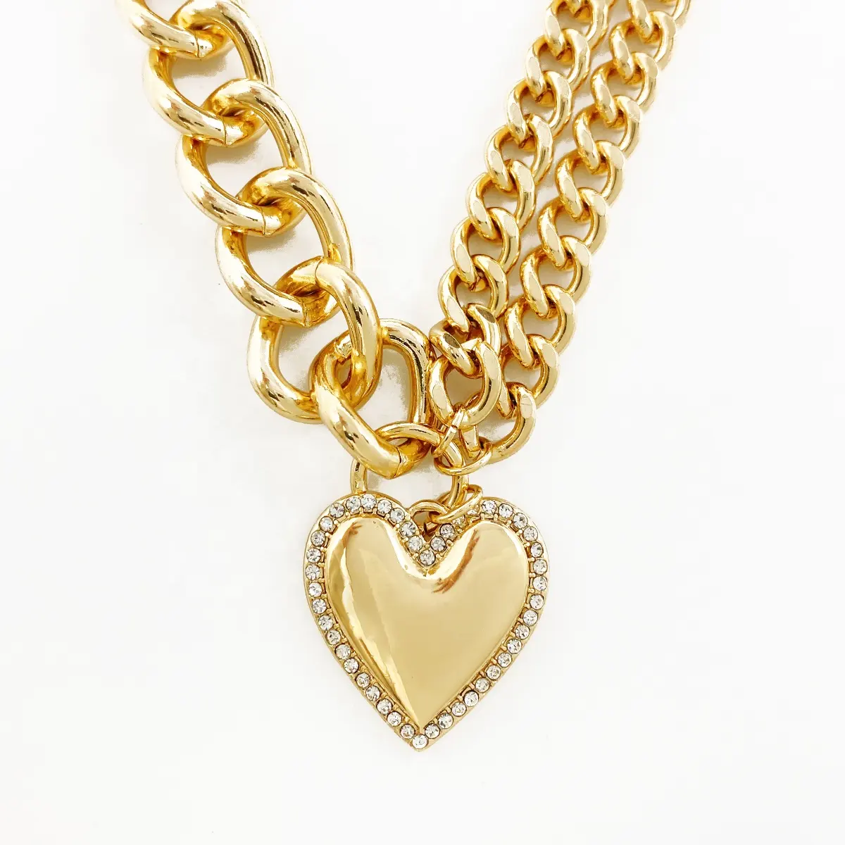 Collar cadena de eslabones con corazón de cristal para mujer, joyería personalizada, 18 k, oro grueso