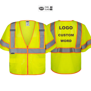 سترة أمان مخصصة عالية الوضوح من الفئة 3 حسب معايير ANSI، ثنائية اللون، بسحاب إغلاق، شبكية مريحة، بشريط عاكس عالي 5 سم، مع إمكانية تخصيص الشعار واللون - Product Image 1