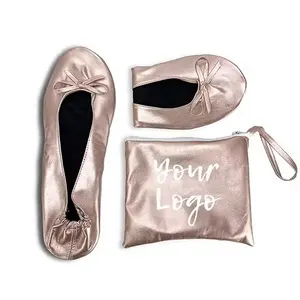 Custom Logo Small Moq Ladies Foldable Travel Flats Portable Wedding Favors Italy Dancing Slippers For Guest
