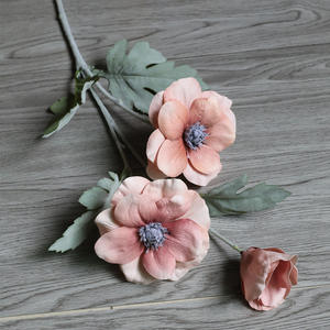 Fleurs de pavot de haute qualité à 3 têtes, fleurs d'anémone en soie, pavot floqué, tige pliable pour la décoration de mariage, décoration de la maison, centre de table - Product Image 4