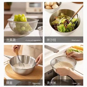Double Stainless Steel Colander Set With Measuring Bowl Kitchen Draining Basket For Fruit <b>Vegetable</b> Washing And Baking - Product Image 2