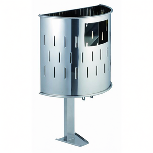 Cestino per Rifiuti Semicircolare in Acciaio Inox 30 L da Parete per Uso Esterno - Product Image 2