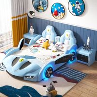 Cartoon-Leder-Einzelbett mit Schutzgitter Mädchen Kinder Rennwagen-Bett Rennwagen-förmiges Kinderbett