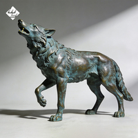 Statue de loup réaliste en cuivre massif robuste, motif loups, pour campus d'entreprise, parc à thème, monument extérieur