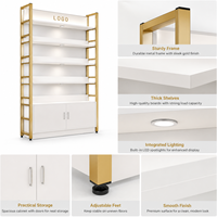 Étagère de présentation robuste dorée et blanche pour cosmétiques et soins de la peau, vitrine de vente au détail avec éclairage LED, meuble commercial à 5 niveaux pour la maison