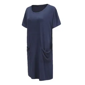 Большие размеры, разноцветная женская летняя Однотонная футболка из бамбуковой ткани, ночные рубашки с карманами, женская одежда для сна, платье