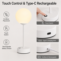 Lampe de table globe moderne sans fil rechargeable LED à intensité variable double température pour chambre à coucher, bureau, décoration Art Déco, chevet, en métal