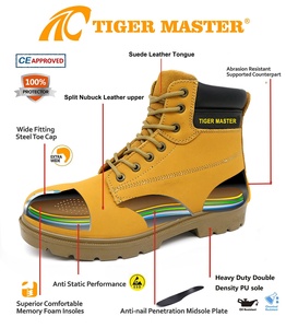 Calzado de Seguridad Laboral OEM, Antipinchazos, con Puntera de Acero CE, Cuero Nubuck <span class=keywords><strong>Amarillo</strong></span>, Resistente al Aceite y Ácidos, Suela de PU Antideslizante para Hombre - Product Image 4