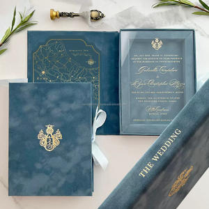Boîtes rigides en velours de luxe pour suite d'invitations de mariage avec cartes en acrylique, dorure à chaud, emballage personnalisé réutilisable - Product Image 1
