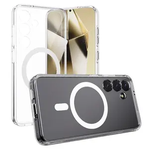 2024 S24 Series High Quality HD Transparent 2-In-1 Shockproof Cover Built-In Magnetic Case For Samsung Galaxy S24 OEM/ODM Logo
