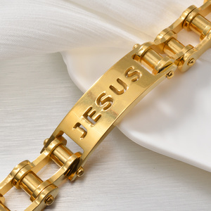 real gold plated jesus cutout rivet <b>bike</b> unisex shiny bulk wholesale <b>bracelets</b> - Product Image 4
