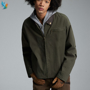 Abrigo de Trabajo para <span class=keywords><strong>Hombre</strong></span> Detroit de Lona Lavada Premium, Color Verde Oliva, Estilo Oversize, con Cuello de Cuero - Product Image 2