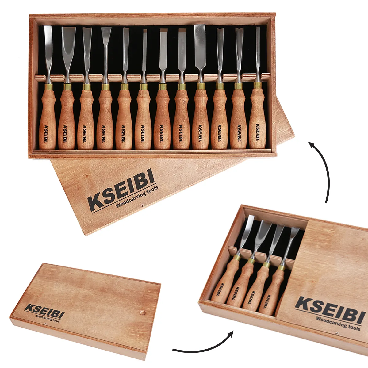Fgkseibi — outils de sculpture du bois, Kits pour menuiserie, ciseau Gouge, 12 pièces, manche en bois de cendré de qualité supérieure, boîte en bois, 312141