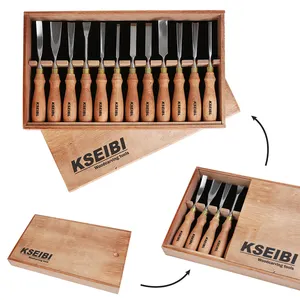 KSEIBI 312141 strumenti per intagliare il legno kit per la lavorazione del legno sgorbia in chisel 12 pezzi premium manico in legno di frassino in scatola di legno