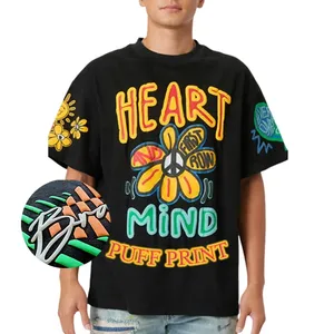 하이 퀄리티 Oem 무거운 티 셔츠 퍼프 인쇄 3D 100% 일반 면 남성 퍼프 프린트 티셔츠 로고 사용자 정의 로고 인쇄