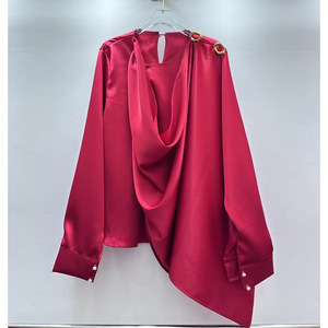 Chemisiers décontractés à manches longues NPF pour femmes, chemises unies, hauts pour femmes, 100% satin de soie brodé, anti-rides, respirant - Product Image 4