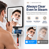 Miroir de salle de bain LED chauffant anti-buée MLG prêt à l'emploi avec 3 couleurs de lumière, rechargeable, avec étagère de rangement et support pour rasoir